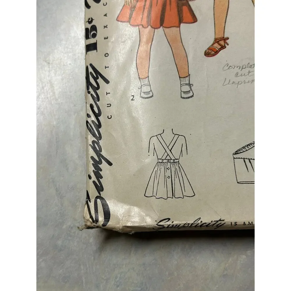 Vintage‎ 1940's Simplicity Pattern #4318 Girls Pinafore Skirts Size 6